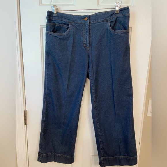 Eileen Fisher Dark Wash Wide Leg Cropped Jeans Sz Medium - Picture 2 of 11